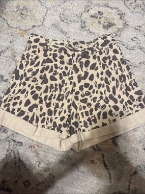 entro Beige and Brown Leopard High-Waist Women's Shorts